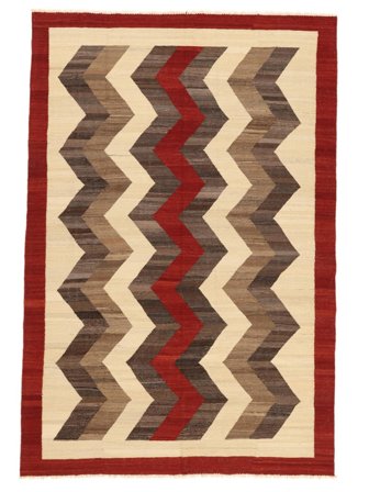 Handgewebt Kelim Modern Teppich 194X293 Beige/Dunkelrot