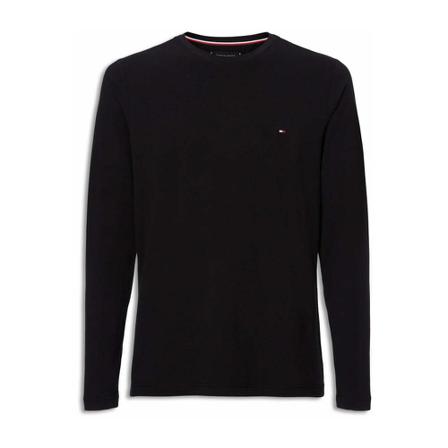 Tommy Hilfiger Stretch Slim Fit Long Sleeve Tee Black Sort, Herre Sweatshirts