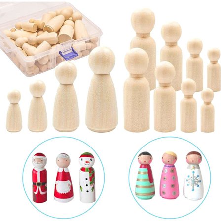 50 stk trefigurer i tre, trefigurer i tre, trefigurer i tre, trefigurer i tre med oppbevaringsboks. Passer til bryllup, fødselsdager, barnas håndverk,