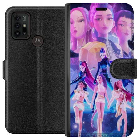 Yhteensopiva Lompakkokotelo Motorola Moto G30 K-pop-inspiroinut tulevaisuutta ennakoiva tyttöryhmä neonvaloissa ja kosmisessa sci-fi-esiintymislaval