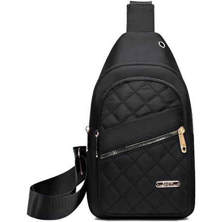 Unisex axelväska med 5 fack och kabelhål - Justerbar bärstil (tvärs över/axel/bröst) - Svart