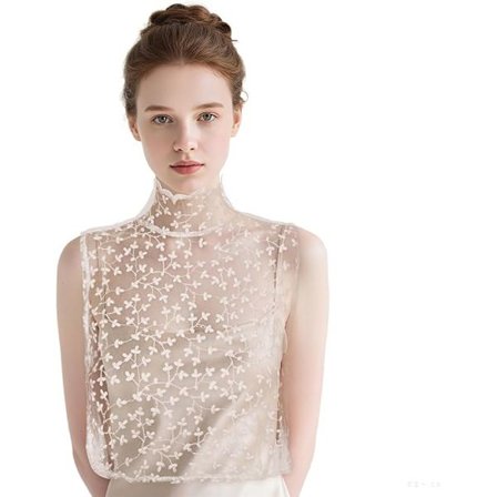 Blondekrave Aftagelig Dickey Krave til Kvinder Halv Skjorte Bluse Skjorte med Krave, Beige