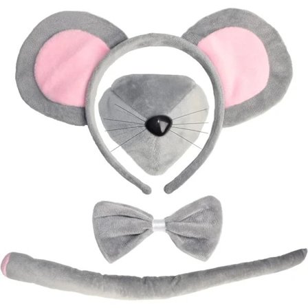 Musekostume og tilbehørssæt - Museører Pandebånd, Hale, Næse og Butterfly, Musekostume og tilbehørssæt