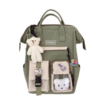 Skolesekk for jenter, slitesterk og søt med stor kapasitet og Kawaii-tilbehør, tilgjengelig i grønt, rosa, svart og lilla Green