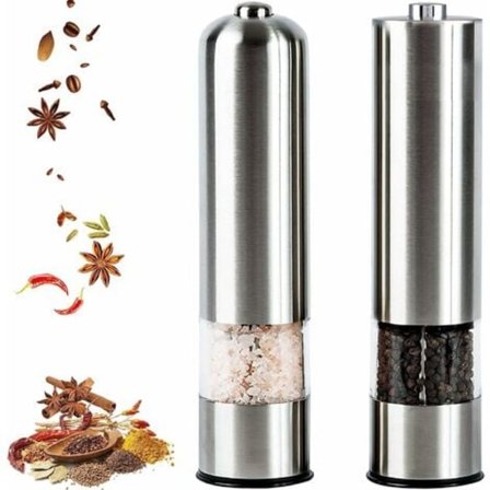 Elektrisk peberkværn i rustfrit stål, elektrisk salt- og peberkværn, krydderikværn, sæt med 2