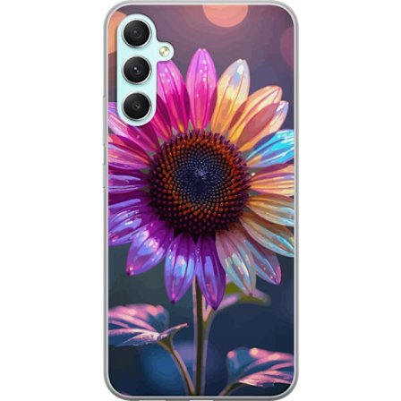 Kompatibelt Mobildeksel til Samsung Galaxy A34 Irideserende blomst med glitrende kronblad i rosa lilla og gull mot myk bokeh bakgrunn