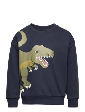 Sweater Placed Print Dino Sweat-shirt Tröja Blå Lindex
