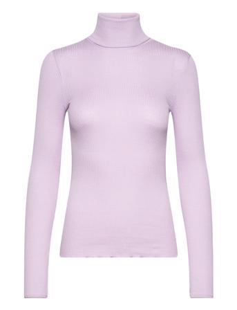 Silk T-Shirt W/ Roller Neck Purple Rosemunde