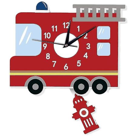 Barneklokker - 3d-motiv veggdekorasjon tegneserie stue stille klokke, dekorert barnerom, stue (brannbil)