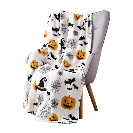 Halloween Tæppe - Blødt Halloween Tæppe 50"x60" - Hyggelig Flanel Grå Halloween Dekoration til Fest Sofa Seng Stue Stil 1