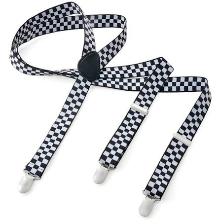 Miobo Y-formade hängslen för barn, 3 clips, elastisk, svart och vit rutigt, XS