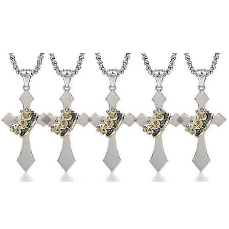 Krona Kors Halsband, Koppar Hängsmycke Halsband med Titanstål Kedja 1-