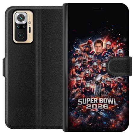 Yhteensopiva Lompakkokotelo Xiaomi Redmi Note 10 Pro Super Bowl 2026 juliste, jossa New England Patriots ja NFL-mestaruuspalkinto räjähtävän urheilull
