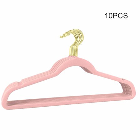 10 stk. Fløjlsbøjler til tøj - Skridsikre bøjler til frakker, jakkesæt, jakker, bukser og kjoler (Pink)