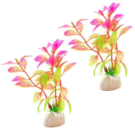 2-pack Akvarieväxt / inredning akvarium - Bladväxt Rosa/Grön