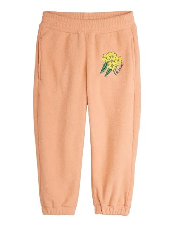 Mini Rodini Alpine Flowers Emb Double Brushed Double Napped Fleece Trousers - Coral - 104/110
