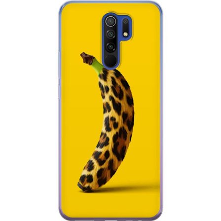 Kompatibelt Mobildeksel til Xiaomi Xiaomi Redmi 9 Banan med leopardmønster mot gult bakgrunn i en kreativ og leken design