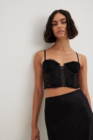 NA-KD Lingerie Corset à armatures en dentelle transparente - Soutiens-gorge - Noir - EU 75D