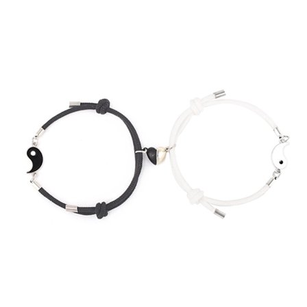 2 st Pararmband Magnetiskt Hjärta Berlock Yin Yang Set Curb Länk Kedja Matchande Tai Chi Armband Gåva till Honom Henne