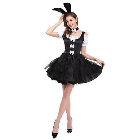 Klassisk Fancy Bunny Girl Tuxedo Stil Svart Kjole Cosplay Kostyme Hale Ører Sett L