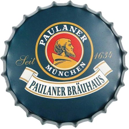 Seinäkoriste Retro Olutpullon Korkki Luova Metallinen Rautakyltti Kahvila Olutbaari Koristelu Halkaisija 35 cm (Paulaner)