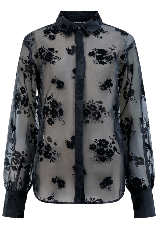 French Connection Mika Flocked Organza Shirt Överdelar Dam Svart S
