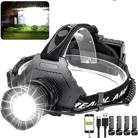 LED-latattava otsalamppu 60000 lumenia, XPH70 otsalamppu zoomaustoiminnolla, vedenkestävä, 90° säädettävä, 5 tilaa kevyt otsalamppu