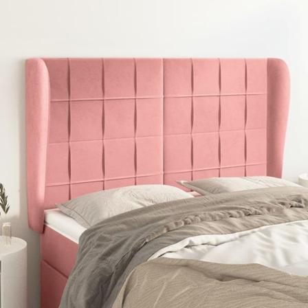 Vidaxl Huvudgavel Med Kanter Rosa 147x23x118/128 Cm Sammet Rosa