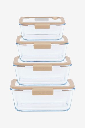 Pebbly - 5 stk. sæt: 4 rektangulære kasser & luftvakuumpumpe - Transparent - Opbevaringsbeholdere - Fra Homeroom