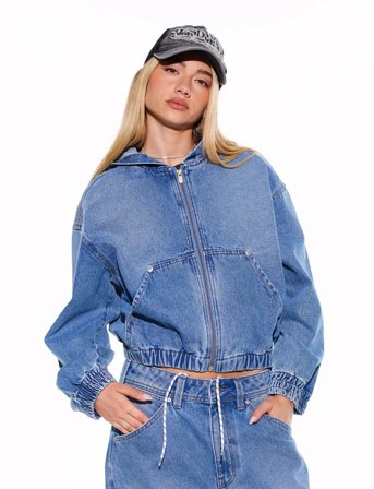 ABRAND Hooded Bomber Jacket Ashtonashton - Blue - XS