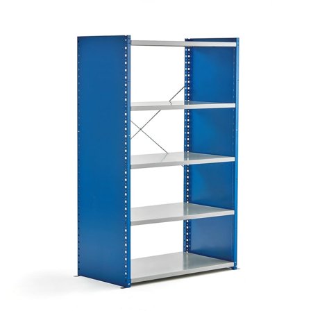Reol MIX, grundsektion, 1740x1000x600 mm, lukkede gavle, blå, grå hylder
