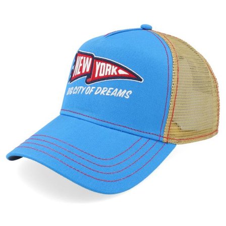 JJ Hats - Blå trucker Keps - Flag Sky Blue/Wheat A-Frame Trucker @ Hatstore