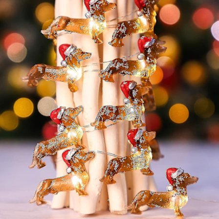 Alg Dachshund Hundeslynglys, Led Batteridrevet, Dekorativt Innendørs Juletre - Farge: Med Fjernkontroll (FMY)