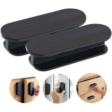 4-Dels Selvklæbende Balkondørhåndtag - Udendørs Terrasse Dørhåndtag - Sort