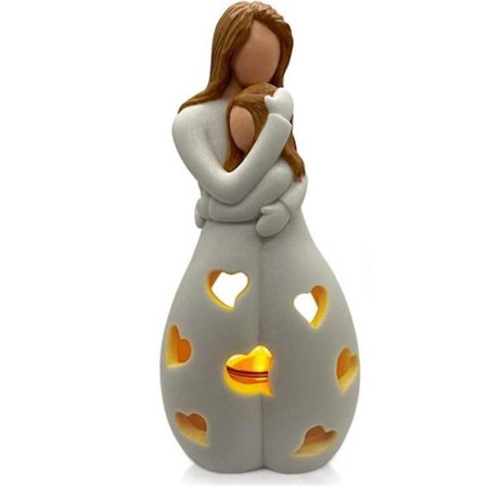 Mor Knus Datter Lysestage Resin Dekorativ Statue Ornament med LED