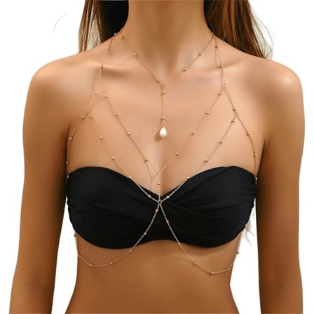 Gull Kroppskjede for Kvinner y Brystkjedesmykker med Perleanheng Konsertantrekk Gull One Size