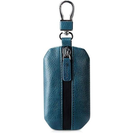 Bilnøkkelveske i ekte skinn, smart nøkkelring med nøkkelholder i metall, bærbar nøkkelring, blå