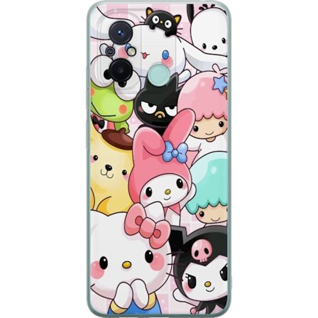 Kompatibelt Mobildeksel til Xiaomi Redmi 12C Tett mønster av søte figurer med store øyne i ulike farger og uttrykk med LABUBU-tekst