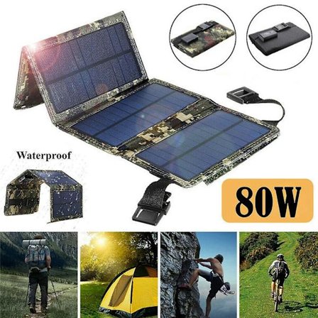 80W USB Solpanel Vikbar Powerbank Utomhus Camping Vandring Telefonladdare