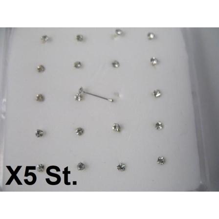 Note 5 nesepiercinger i sølv Med klosett 1,5 mm hvit strass
