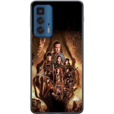 Yhteensopiva Puhelinkuori Motorola Edge 20 Pro Ryhmäpotretti Stranger Thingsin sankareista, joissa on tumma fantasiaympäristö ja uhkaava olento tau