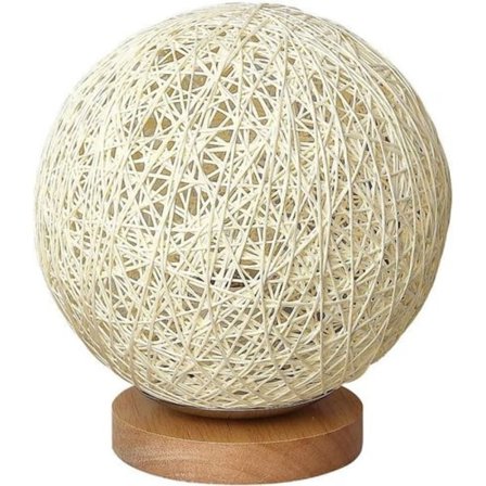 Romantisk bordlampe i massivt tre, nattlys, rottingkule, rund skjerm