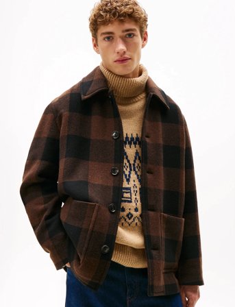 Tommy Hilfiger Wool Dbl Face Check Chore Jkt - Brown - S