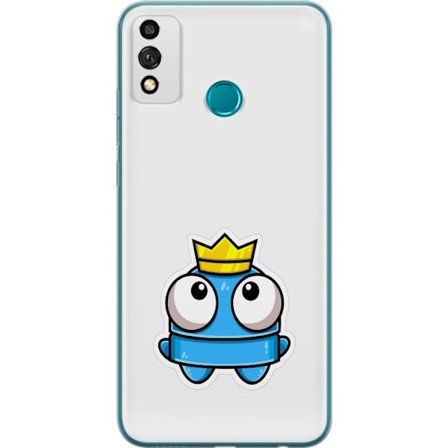 Yhteensopiva Puhelinkuori Honor Honor 9X Lite Sininen piirros hahmo kruunulla ja suurilla silmillä leikkisässä kuninkaallisessa tyylissä