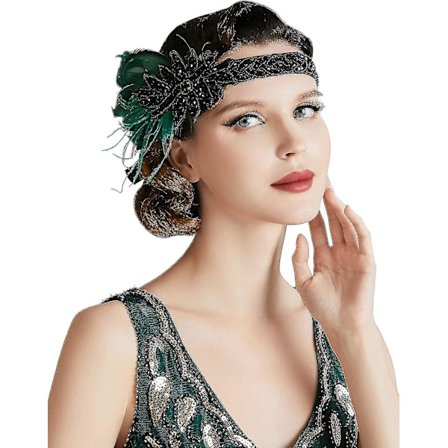 1920'ernes kvinders fjerhovedbånd 1920'er stil Charleston hårbånd Fancy Dress tilbehør One Size Mørkegrøn