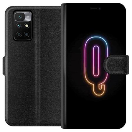 Kompatibel Tegnebogsetui til Xiaomi Xiaomi Redmi 10 Minimalistisk neonbogstav Q i lyse farver mod mørk baggrund