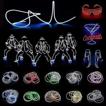 5m El Wire El Kabel Neonlys Belysning Elektroluminescens Batteridrevet