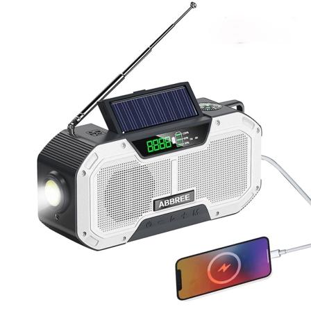 Vanntett nødradio med automatisk skanning, håndsveiv, batteridrevet solcelledrevet radio AM/FM/WB radio SOS bordlampe lommelykt White 5000mAh