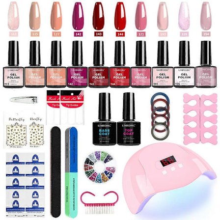 LIMEGIRL Gel Nagellack Kit UV Blötläggning Gel Primer Polish Manikyr Kit med UV LED Lampa Tork Semi-Permanent Gel Lack Kit[YJD]