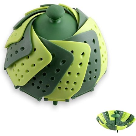 Dampkurv for grønnsaker og mat, Mini Silikon Dampkurv, Sammenleggbar Dampkurv, Grønn, ripefri BPA-fri